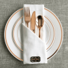 JL Prime 125 Piece Rose Gold Plastic Plates & Cutlery Set, Re-usable Recyclable Plastic Plates with Rose Gold Rim & Silverware, 25 Dinner Plates, 25 S