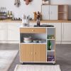 Kitchen Island Cart with 5 Shelves 1 Drawer, Rolling Kitchen Storage, Mobile Island on Wheels, White & Wood