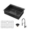 30x22Inch Topmount Gunmetal Black 18 Gauge Stainless Steel Single Bowl Kitchen Sink With Faucet