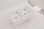 White Farmhouse Sink Workstation - 33 inch White Ceramic Double Bowl Farm Kitchen Sink
