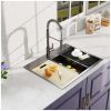 32x22inch Gunmetal Black workstation 18Gauge 304 Stainless Steel kitchen sink with Black Spraing Neck faucet