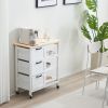 76*37*84cm Three Drawers Three Layers Black Handle Rubber Wood Log Color Table White Spray Paint Dining Car
