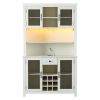 Farmhouse Coffee Bar Cabinet with LED Lights and Outlets with Wine Bottle Rack, 70" Rustic Buffet Cabinet with Wine Bottle and Wine Glass Rack, 1 Draw
