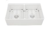 White Farmhouse Sink Workstation - 33 inch White Ceramic Double Bowl Farm Kitchen Sink