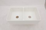 White Farmhouse Sink Workstation - 33 inch White Ceramic Double Bowl Farm Kitchen Sink