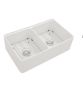 White Farmhouse Sink Workstation - 33 inch White Ceramic Double Bowl Farm Kitchen Sink