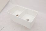 White Farmhouse Sink Workstation - 33 inch White Ceramic Double Bowl Farm Kitchen Sink
