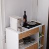 Kitchen Island Cart with 5 Shelves 1 Drawer, Rolling Kitchen Storage, Mobile Island on Wheels, White & Wood