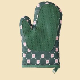 Anti-Scalding Microwave Cotton Non-Slip Insulation Gloves Oven Mitts Kitchen Heat Resistant Thickened Cotton Heat Insulation Microwave Oven Oven Anti (Type: Left, Color: green)