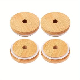 2/4pcs Bamboo Jar Lids With Straw Hole; Reusable Bamboo Jar Lids; Leak Proof Glass Canning Drinking Storage Jars; Canning Lids With Silicone Ring For (Quantity: 4pcs)